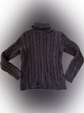 Turtleneck Cable Knit Sweater - Dark Brown
